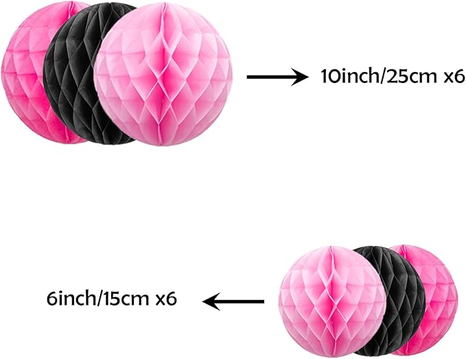 ZOOYOO 12Pcs 6" 10" Honeycomb Balls Decorations Hanging Tissue Paper Pom Poms - Image 2