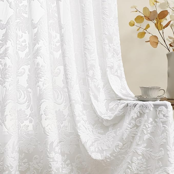 Sheer Curtains 84 Inch Length for Living Room & Bedroom Rod Pocket Boho by MYSTIC-HOME