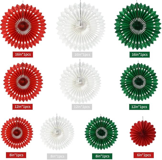 BEISHIDA Red Green White Hanging Tissue Honeycomb Round Paper Fans Decor Kit - Image 2