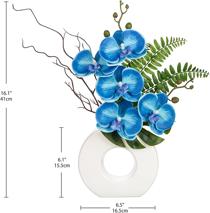 Briful Orchid Fake Flowers 16.1'' Blue Artificial Orchid Silk Flowers - Image 2