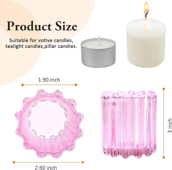 GOLDEAL 24Pcs Pink Glass Votive Candle Holders Tealight Holders Decorative - Image 2