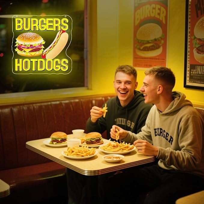 Hot Dogs Burgers Neon Signs for Wall Decor, Hot Dogs Led Neon Sign Party - Image 7