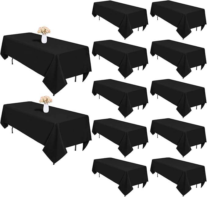 12 Pack Black Tablecloths 60 x 84 Inch Rectangular Table Cloths by Heneger