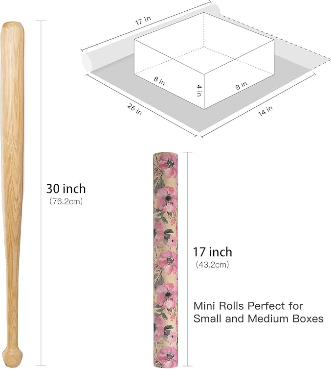 RUSPEPA Pink Flower Gift Wrapping Paper, 17 x 32.8 Feet, Mini Roll, Floral Gift - Image 6