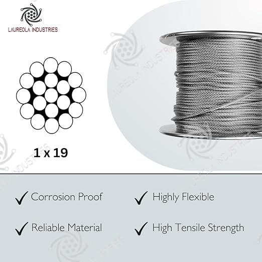 Laureola 1/8" Type-1x19 Grade-316 Stainless Steel Cable Railing Wire Rope - - Image 3