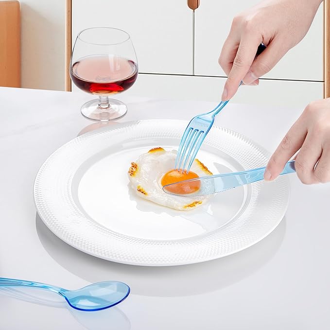 WDF 180 Pieces Blue Plastic Silverware Disposable - Image 7
