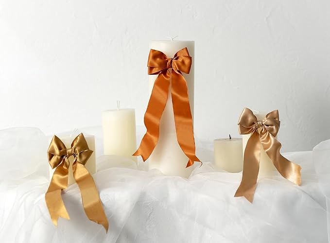 Champagne Gold Satin Ribbon Double-Faced Wired Ribbons - Image 5
