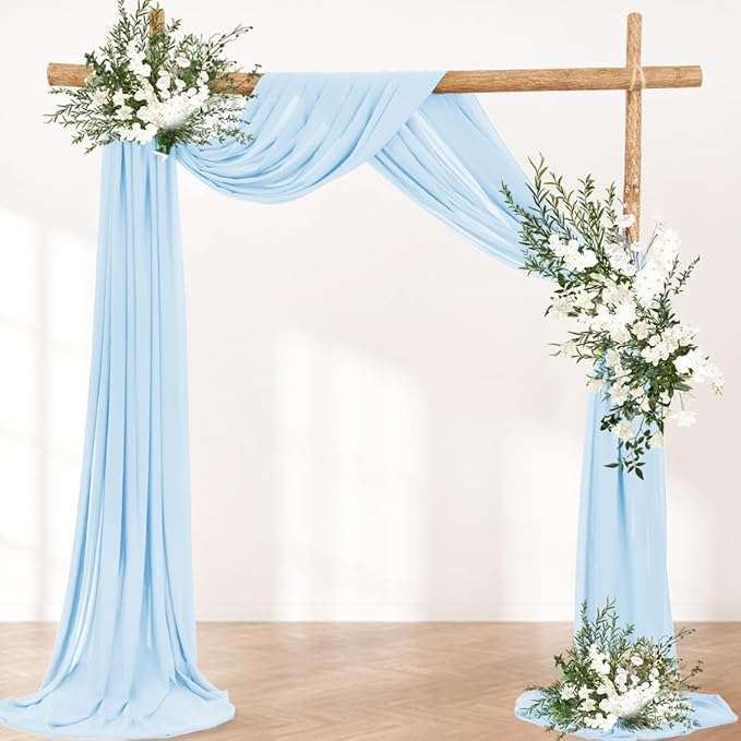 Wedding Arch Draping Fabric 2 Panels 30'' x 18FT Baby Blue Sheer Chiffon Arch - Image 4