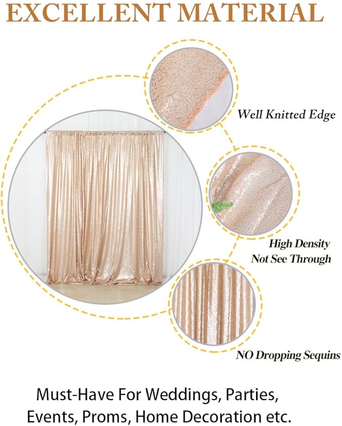 ShinyBeauty PHOTOBOOTH Backdrop Best Choice 4FTx7FT Champagne Sequin Fabric - Image 4