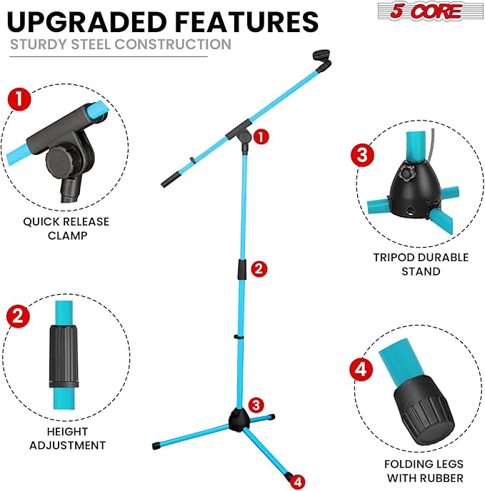 5 Core Tripod Mic Stand Floor Adjustable 18 to 72 Inches Sturdy Boom Arm Holder - Image 6