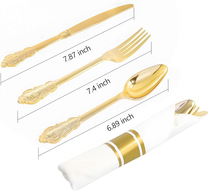 400PCS Pre Rolled Gold Plastic Silverware Sets - Image 2