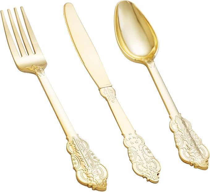 bUCLA 600 Pieces Gold Plastic Silverware by BUCLA