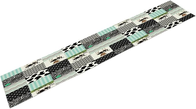 Cute Cow Print Table Runner, Farm Animals Honeycomb Plaid Stripes Cowhide - Image 8
