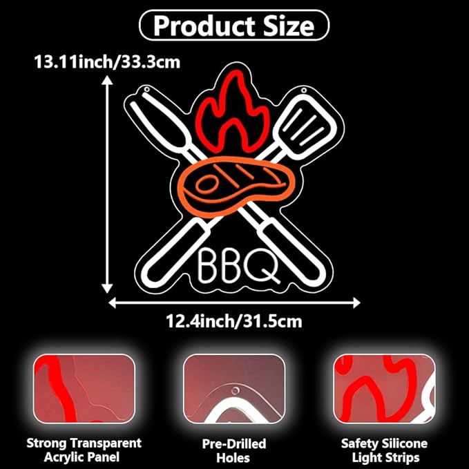 BBQ Neon Signs for Wall Decor, Adjustable Brightness Grill LED Sign for BBQ - Image 4
