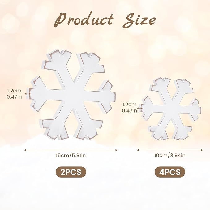 6Pcs Snowflake Decorations Christmas Decor White Winter Wooden Snowflakes - Image 2