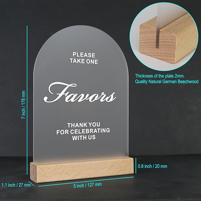 Acrylic Wedding Signs with Wood Stand, 5x7" Frosted Arch Party Favors - Image 2