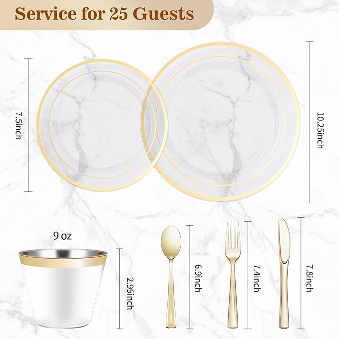 BESTVIP 300PCS Plastic Dinnerware Set, Anniversary, Includes: Dinner Plates - Image 4