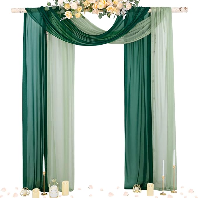 Socomi Wedding Arch Draping Fabric 29" x 20Ft 2 Panels Emerald Green and Sage by Socomi
