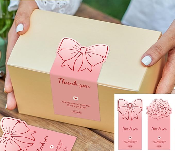 150Pcs Cute Pink Large Thank You Stickers, Bow Shaped Rose Gift Wrapping by Unknown