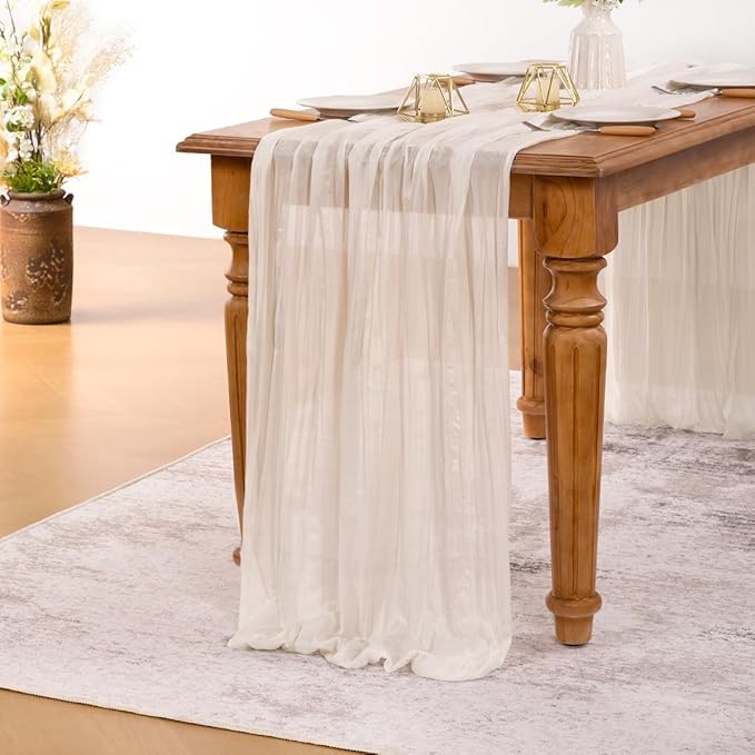 MLMW Ivory White Table Runner Cheesecloth Boho Gauze Rustic Cheese Cloth Table - Image 2