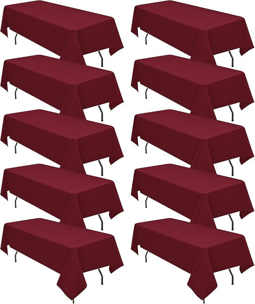 10 Pack Burgundy Tablecloths for 6ft Rectangle Tables 60 x 102 Inch by REWOMC