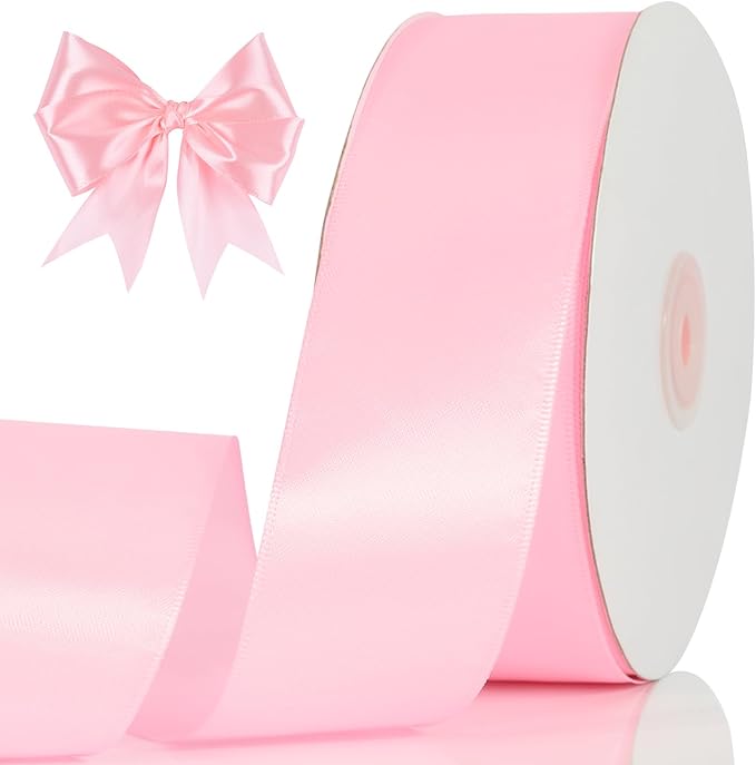 NESCCI 60 Yards Ribbon, 1-1/2 Inch Pink Satin Ribbon, Single Face Satin Ribbons by NESCCI