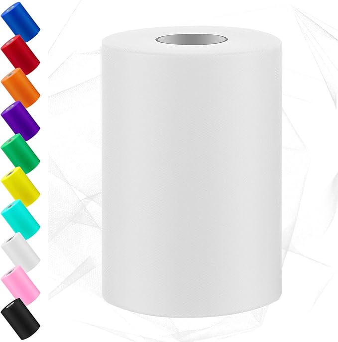 Swpeet 6 Inch by 100 Yards White Tulle Fabric Roll, Fabric Spool Tulle Ribbon by Swpeet