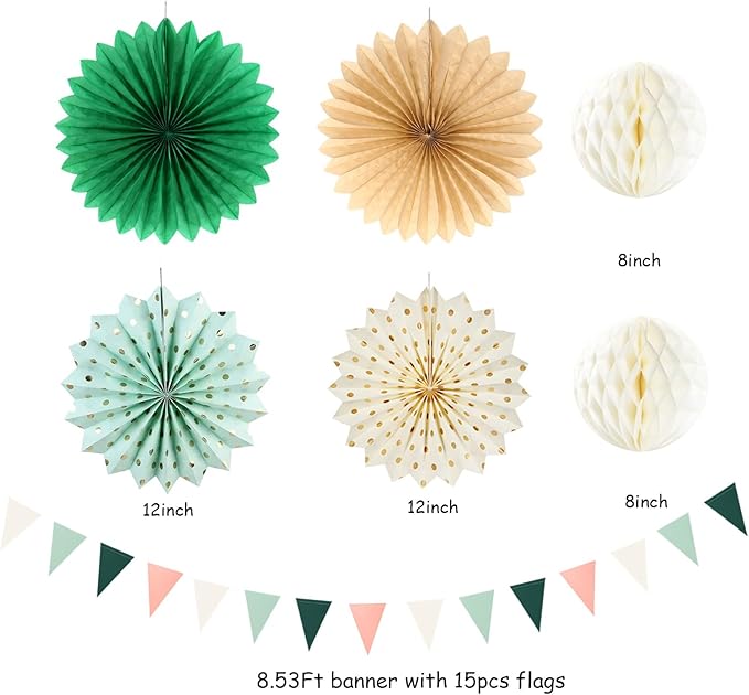 Sage-Green Pink Party-Decorations Paper-Flowers Lanterns - Image 4