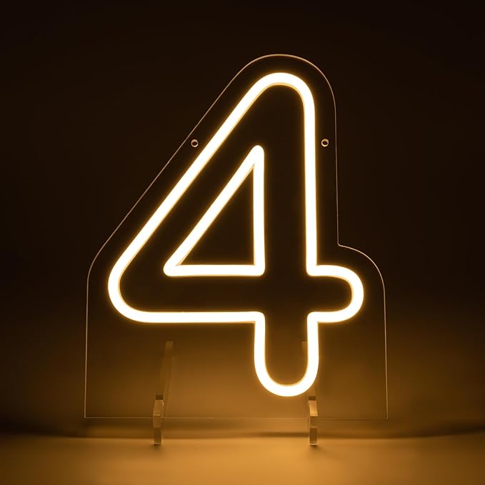 Number 4 LED Neon Sign Backdrop Birthday Party Decoration, 11.3" Height Warm - Image 4