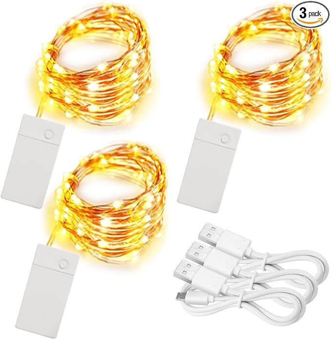 3 Pack Rechargeable String Fairy Lights 10ft 30 LED, 4 Modes Copper Wire by Unknown