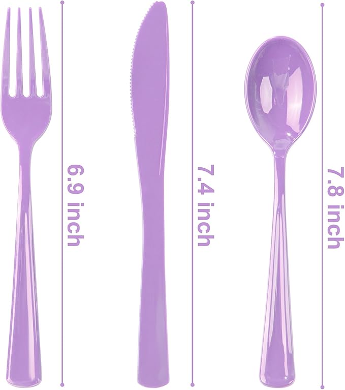 WDF 160 Piece Purple Plastic Silverware - Image 2