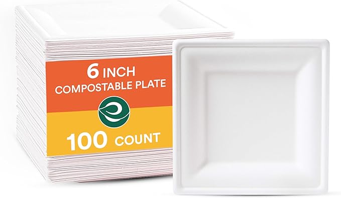 ECO SOUL Compostable Paper Plates 6 Inch Heavy Duty Disposable Dessert Plates by ECOSOUL