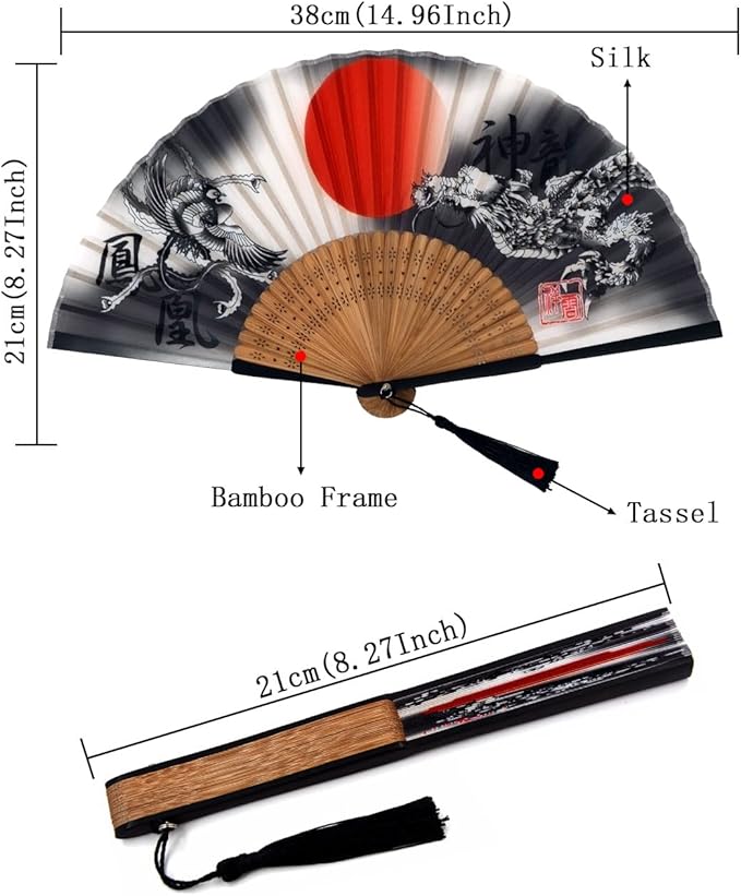Amajiji Folding Hand Fan for Women, Chinese Japanese Vintage Style Bamboo Silk - Image 2