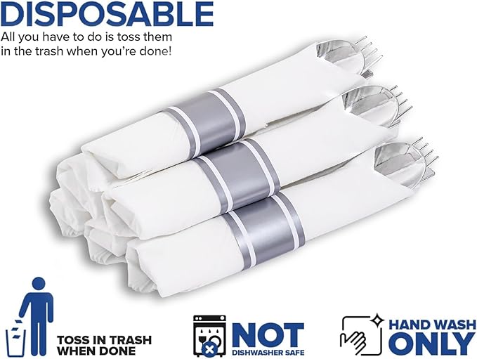 400PCS Wrapped Silver Plastic Silverware Sets - Image 6