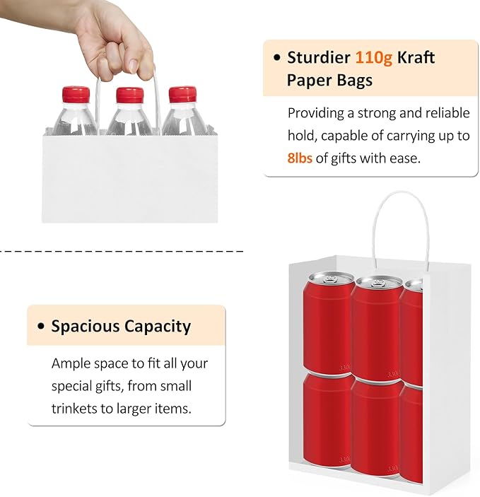 BagDream 50Pcs Gift Bags 8x4.25x10.5 Kraft Paper Gift Bags - Image 3