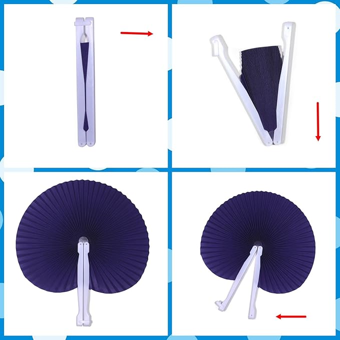 12 Packs Decorative Paper Folding Hand Fans Handheld, Purle Round Foldable - Image 6
