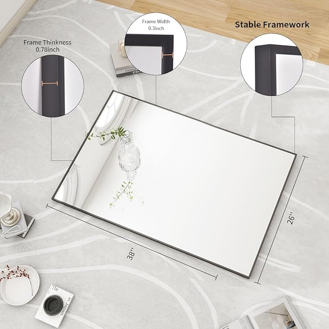 BEAUTYPEAK Black Bathroom Wall Mirror - Image 6