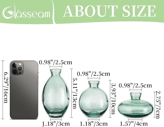 Glass Bud Vase for Centerpieces: 12Pcs Glasseam Green Mini Small Vases for - Image 3