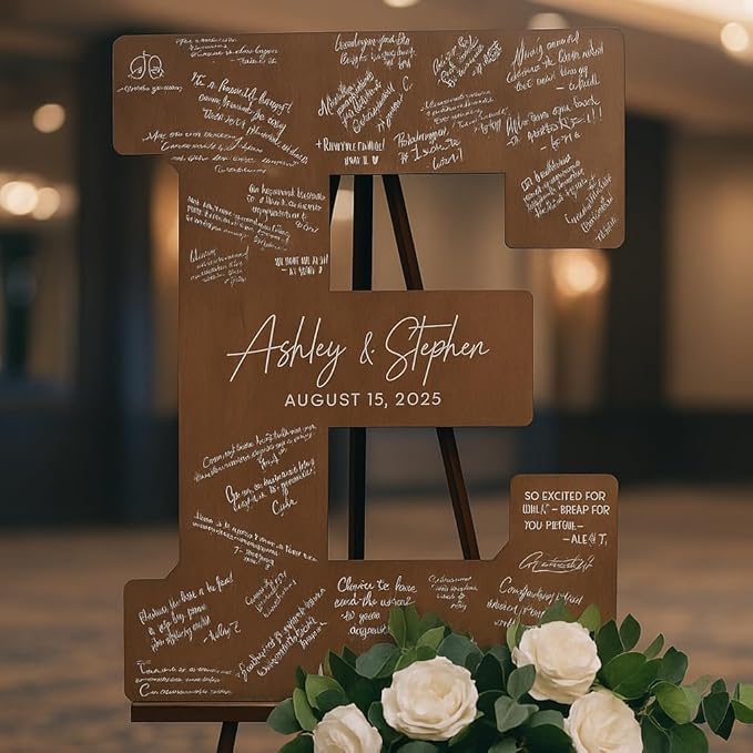 NAZENTI Wedding Guest Book Alternative Wooden Letter Personalized, Custom - Image 5