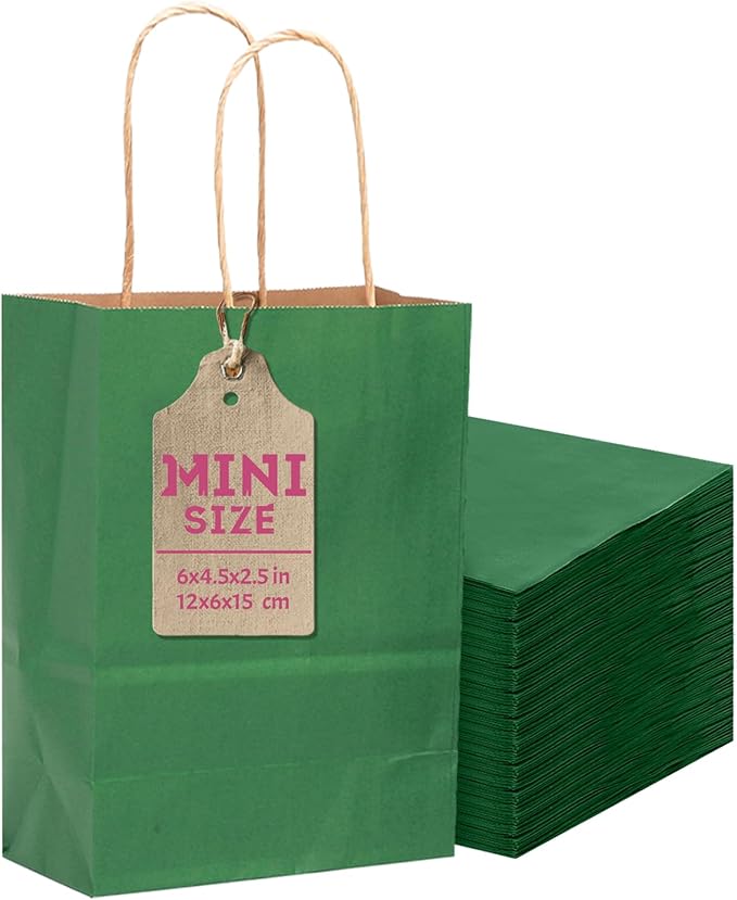 qiqee 24 Pcs Deep Green Mini Paper Gift Bags by Qiqee