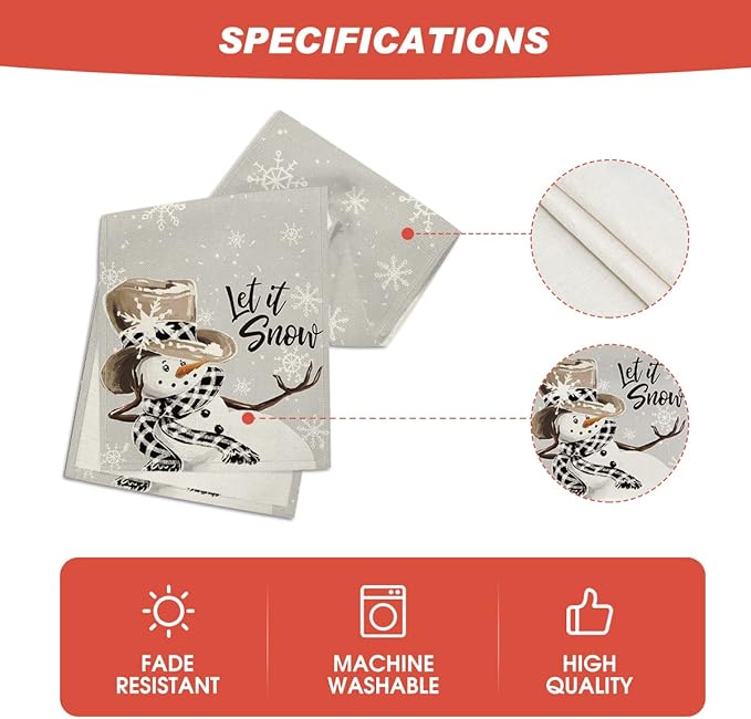 Artoid Mode Grey Snowman Snowflake Let it Snow Christmas Table Runner, Seasonal - Image 5