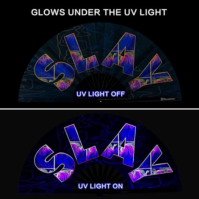 UV Glow Rave Fan, Bamboo Folding Clack Hand Fans Foldable - Image 2