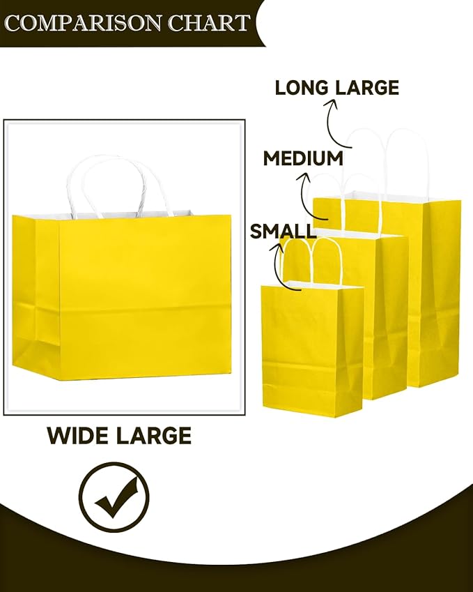 qiqee 50-Packs Bright Yellow Paper Gift Bags - Image 4