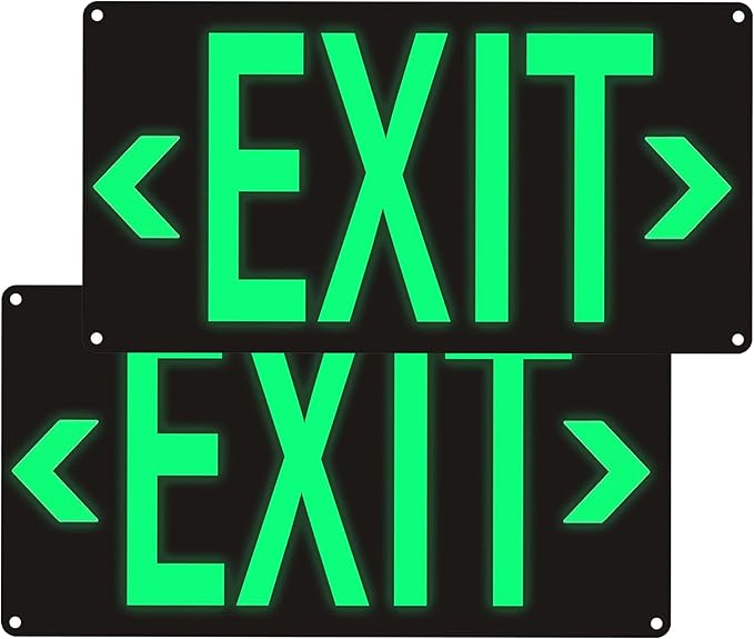 2Pack Photoluminescent Exit Sign Black, 14.25"x 7.5" Glow In The Dark Exit by Unknown