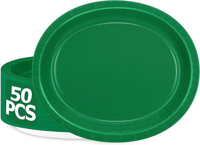 QZYL 50 Count Paper Plates, 12.2'' X 10.2'' Large Green Oval Plates, Daily by QZYL