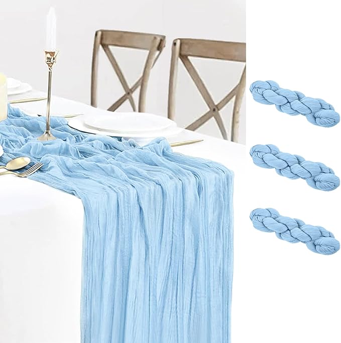 3 Pack Baby Blue Table Runner Boho Gauze Cheesecloth Table Runner 120 Inches by BlueTopCoLtd