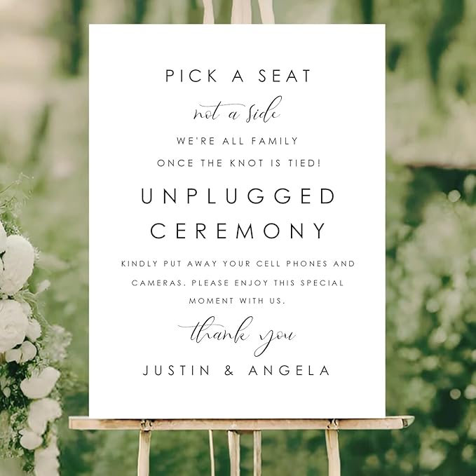 Wedding Yard Sign – Pick a Seat Not a Side + Unplugged Ceremony – Modern - Image 2