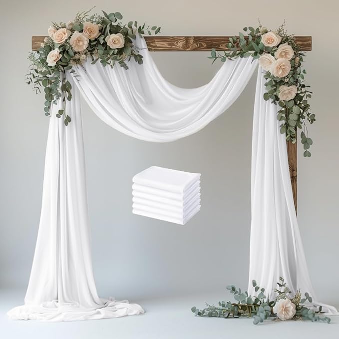 Wedding Arch Draping Fabric 6 Panels 28.7" x 20FT White Sheer Chiffon Backdrop by Xiomot