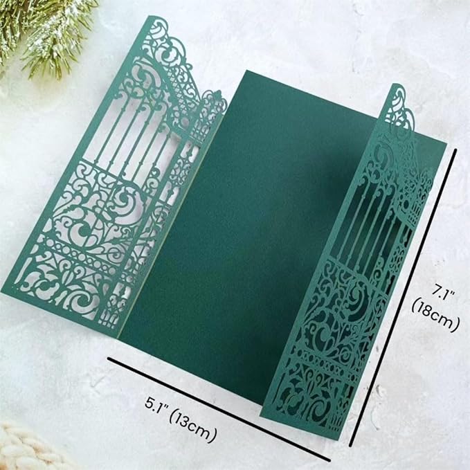 MillaSaw Dark Green Laser Cut Gate Invitation Sleeve DIY Wedding Invitation 25 - Image 3