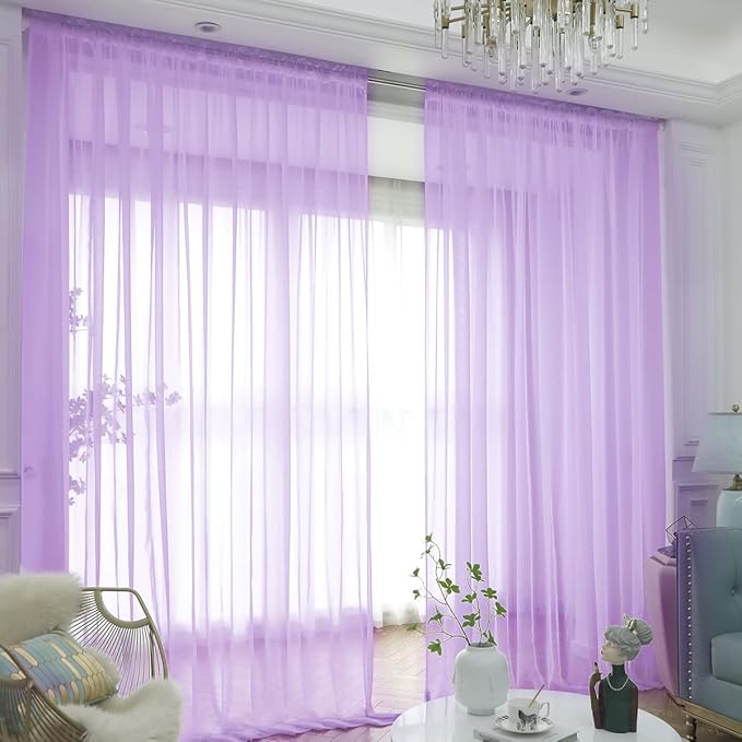 Window Purple Sheer Curtains 120 Inches Long 2 Panels Sheer Curtain Basic Rod by L%26TEC